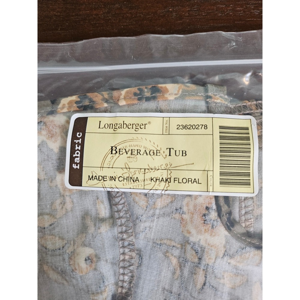 Longaberger Beverage Tub Liner Khaki Floral Fabric Basket Accessory 23620278